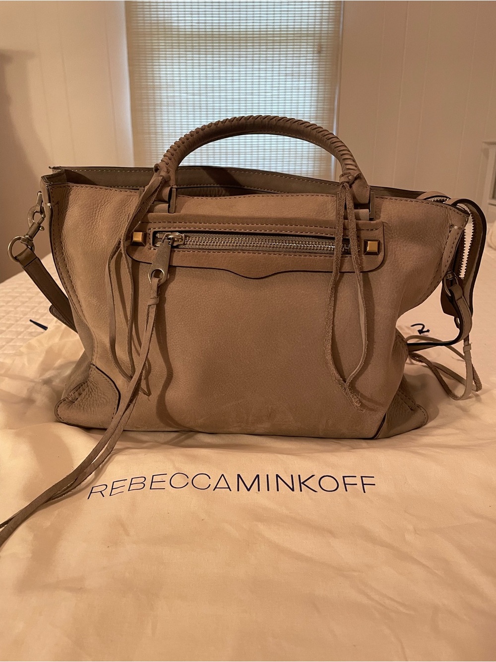 Rebecca Minkoff Taupe Braided-Handle Leather Shoulder Bag